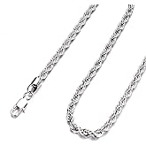FEEL STYLE Stainless Steel &amp; 925 Sterling Silver Twist Rope Chain for Men | Stainless Steel/Sterling Silver Rope Chain, 3-5mm Width &amp; 14-26 Inch Length, Shiny &amp; Sturdy, Lobster Clasp + Velvet Bag