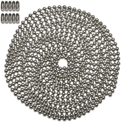 10 Foot Length Ball Chain, #8 Size, Nickel Plated Steel, &amp; 10 Matching Connectors