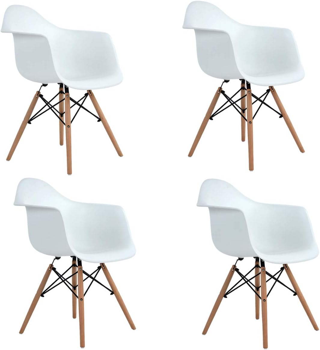 Ihouse HOMY CASA Set of 4 Mid Back Dining Chairs Kitchen Chairs Set with Wood Assembled Legs Armrest for Living Room,Patio,Home,Office (White)
