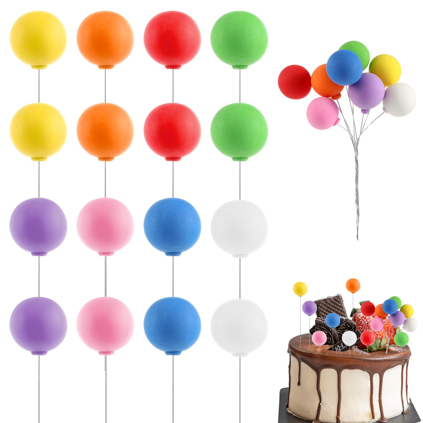 Photo 1 of 16 Pcs Rainbow Cake Balls Colorful Balloon Cake Topper Mini Balloon Cake Decorations Picks Round Balloon Cupcake Topper Mini Balloons on a Stick Rainbow Ball Cake Toppers for Birthday Cake Decorating