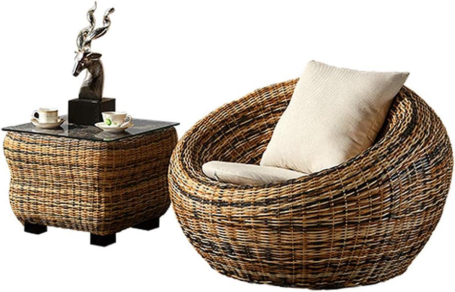 XLOO 3 Pieces Patio Set Outdoor Wicker Patio Furniture Sets Modern Bistro Set Rattan Chair Conversation Sets,Natural agate vine, solid wood frame, high elastic cotton cushion, comfortable
