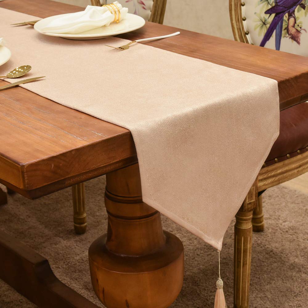 Table Runner with Tassels Spill-proof Machine Washable Luxury Home Table Decorative Dresser Scarves for Dining Kitchen Party Banquets Wedding Birthday (Pink Beige, 35 x 300 cm) — image 1