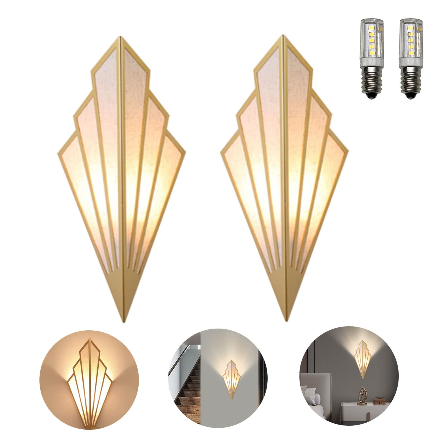 Photo 1 of 2PCS Wall Sconces European-Style Fan-Shaped LED Wall Light Fixture,Antique Wrought Iron Wall Lamp Fitting Art Deco G9 Wall Sconce Art Deco for Living Room Bedroom Aisle( Color : Gold )