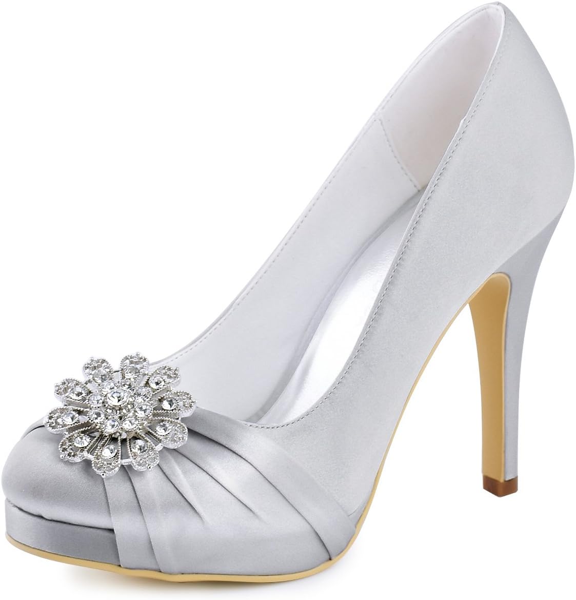 Elegantpark EP2015-PF Women Satin Round Toe High Heels Platforms Rhinestones Wedding Party Shoes
