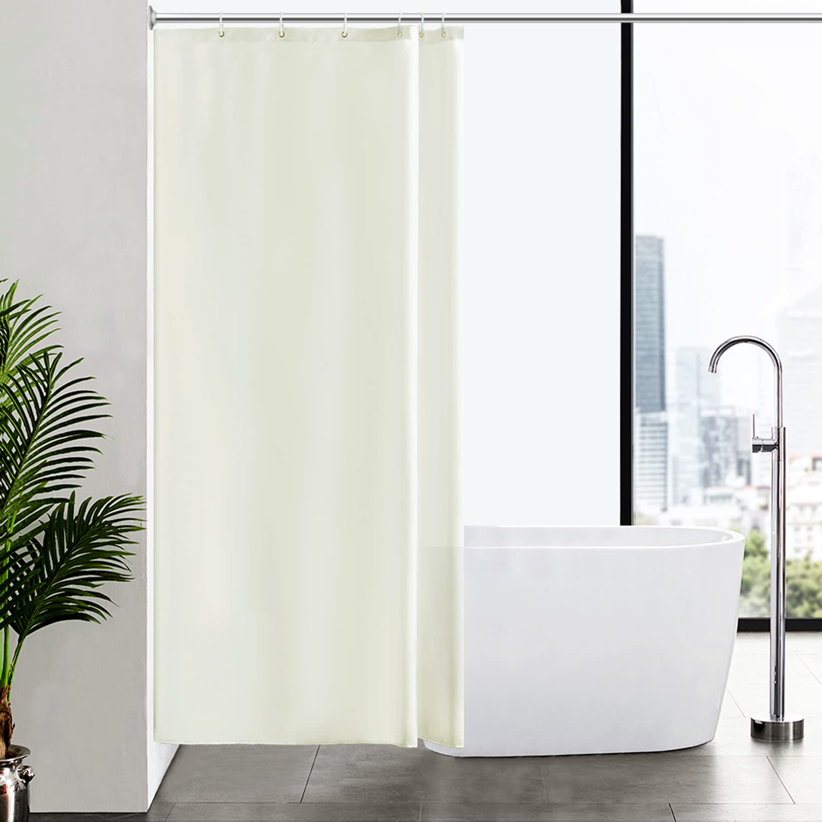 Furlinic Shower Curtain Beige Anti Mould Resistant Waterproof Bathroom Curtains Washable Polyester Fabric 100x200cm with Weight Tape for Bath Wet Room 39x78 Inch.