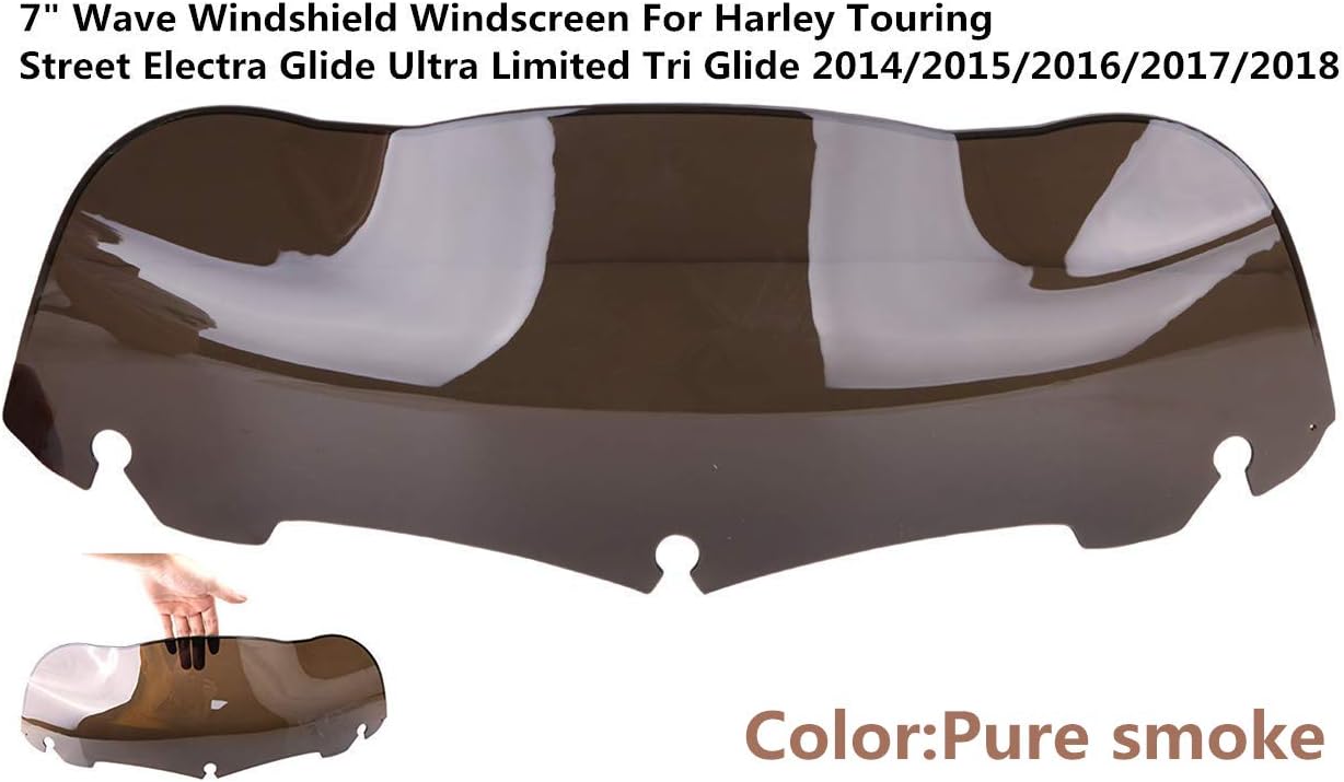7 Inch Wave Windshield Windscreen For Harley Touring Electra Street Glide Tri Glide Ultra Limited FLHT FLHTC FLHX 2014-2018 Smoke Dark