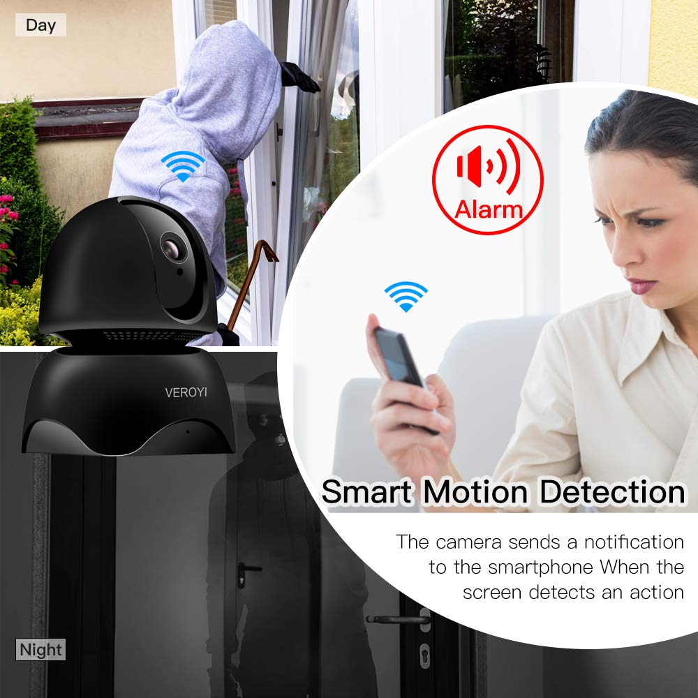 Veroyi Home Security Camera WiFi, 1080P Full HD Wireless IP Panoramic Surveillance Camera with Two-Way Audio,Motion Detection Night Vision for Baby Elder Pet Monitor