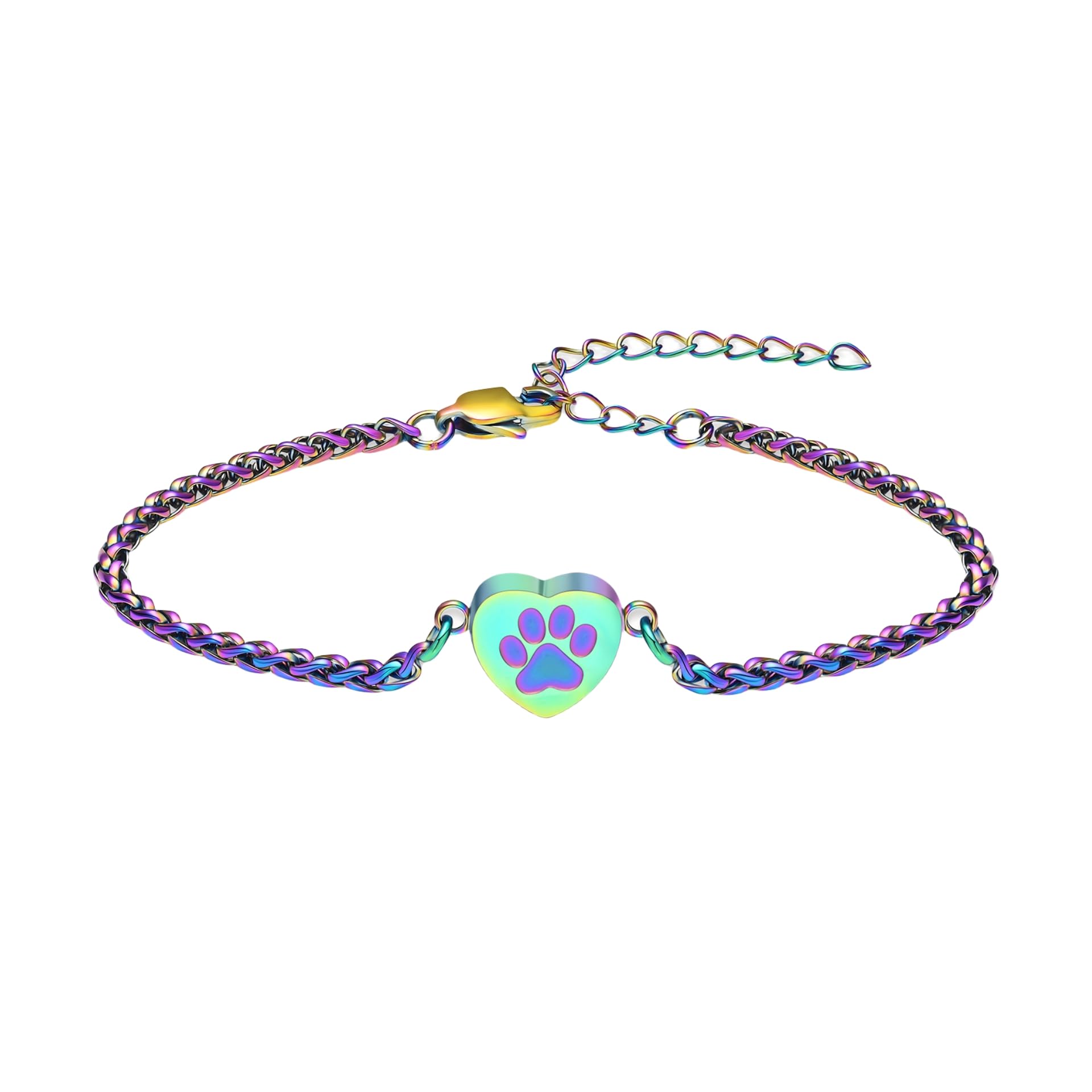 QGJNSGC Rainbow Pet Paw Urn Bracelet for Ashes Heart Cremation Jewelry Bangle for Men Women Memorial Keepsake