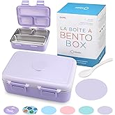 Small Stainless Steel Lunch Box for Baby Toddlers Girls, Mini Bento, 3 Eco Metal Portion Sections Leakproof Lid, Pre-School Daycare Lunches, Toddler Spill-Proof Snack Container, 18 oz/550 mL Purple