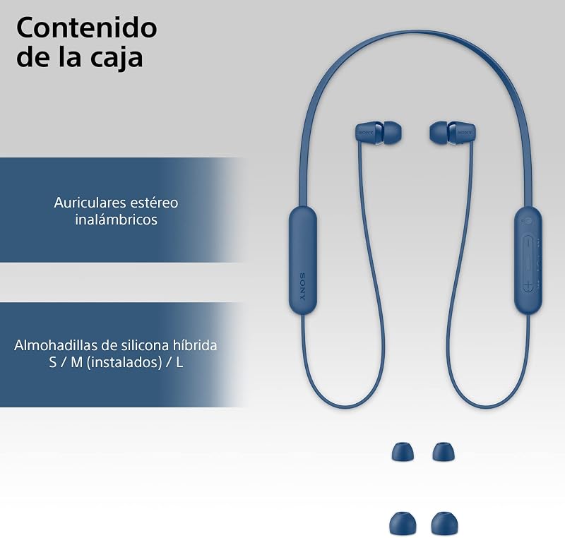 Auscultadores sem fios WI-C100 - até 25 horas de autonomia, microfone incorporado para chamadas telefónicas, compatíveis com assistentes de voz, conectividade Bluetooth, azul