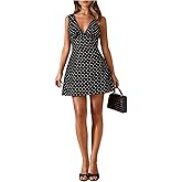 SOLY HUX Women's Polka Dots Mini Dress V Neck Sleeveless A Line Going Out Summer Dresses