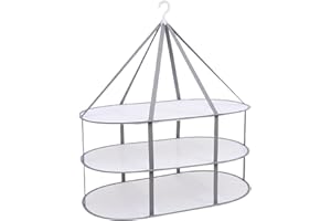 Sweater Drying Rack Foldable 3-Tier Fine Mesh Flat Drying Rack with Windproof Elastic Band and Rotating Hook Hanging Sweater 