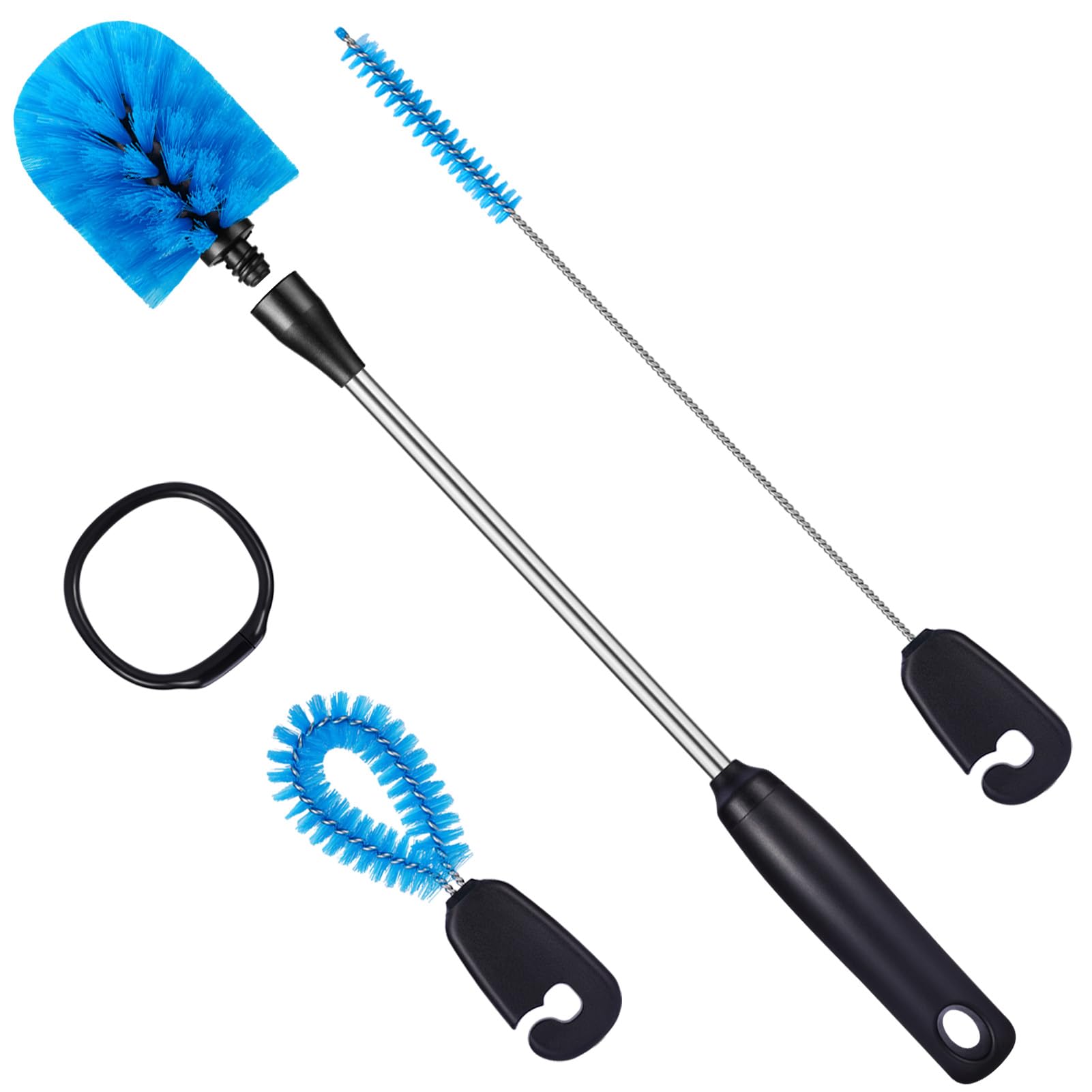 MOSOLAN 3-in-1 Stainless Steel Bottle Brush and Straw Cleaning Set, Long Handle Scrub Brush with Replaceable Head for Water Bottles, Glasswares, Mugs, Flasks, Tumblers, Vases, Round Head