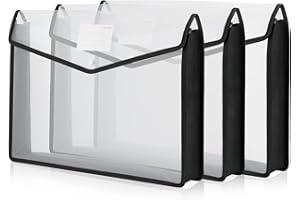 XUWAIDSGN 3 Pieces 11 x 17 inch Expandable Tabloid Size Documents Folder with Snap Closure Black Horizontal Large Clear Organizer Storage with Label Plastic Envelopes Expanding File Folder (Clear)