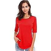Womens Cotton Tops Summer Casual Fitted T Shirt Half Sleeve Tunic Comfy Tee