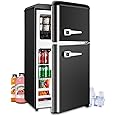 KRIB BLING 3.5 Cu.Ft Refrigerator 2 Door 7 Level Adjustable Thermostat Control Top-Freezer Refrigerator Lock Fresh Energy Saving Black (KB03-FLS-80-BLACK)
