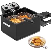 Vexon Large Electric Deep Fryer 4.9L/20Cups 1800W Black Stainless Steel Pot | Comes with 3 Frying Baskets, View Window Lid and Adjustable Temperature, Ideal for Home Countertop Fish Frying and Daily Uses