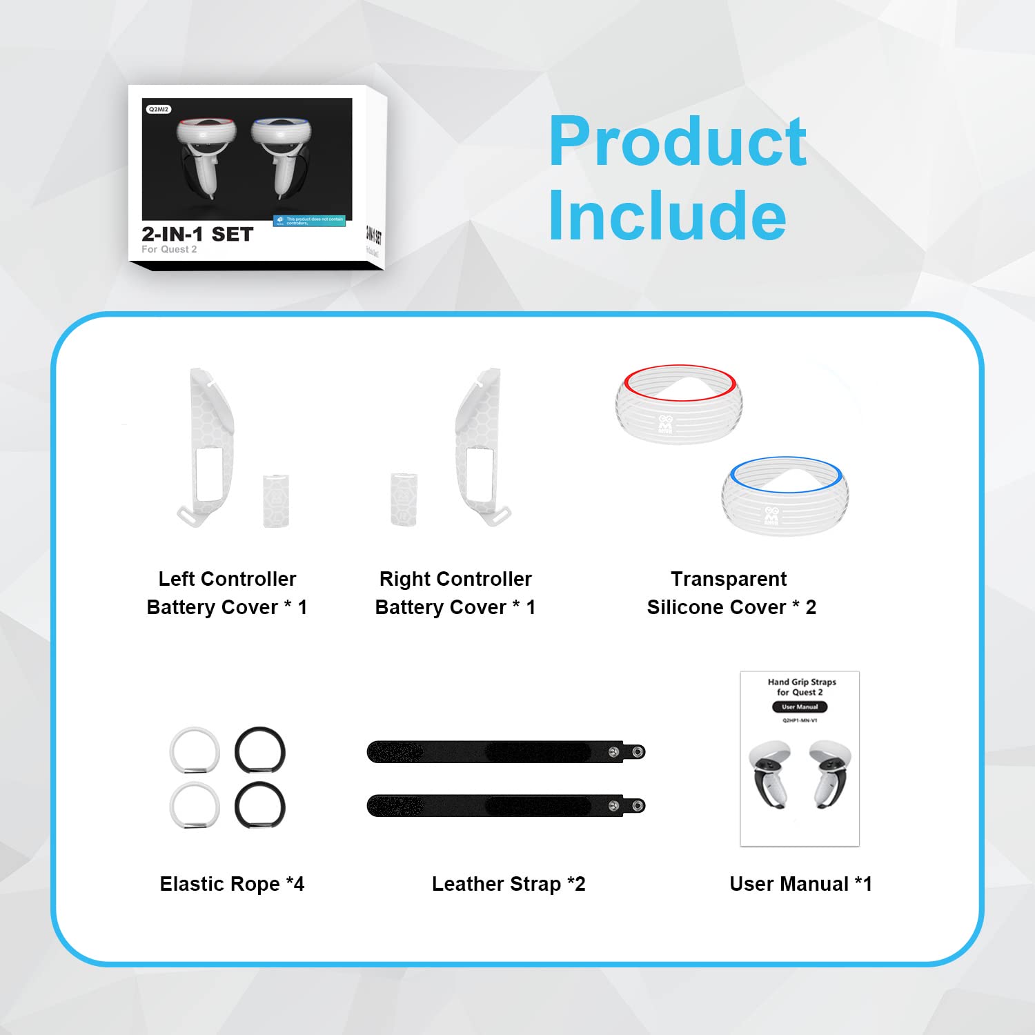 AMVR for Quest 2 Accessories with Halo Protectors, Anti-Throw Hand Strap for Controller Protector with Battery Opening