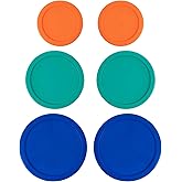 Replacement Lids for Pyrex Containers Round Glass Food Plastic - (2) 2-Cup Orange, (2) 4-Cup Teal, (2) 7-Cup Blue - BPA-Free, Dishwasher &amp; Microwave Safe