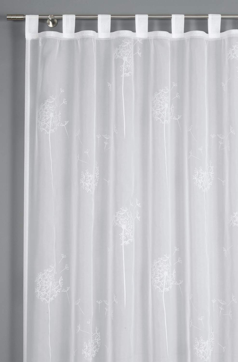 Gardinia White Voile Flock Tab Top Curtain with Attached Tab Top Curtain 140 x 245 cm