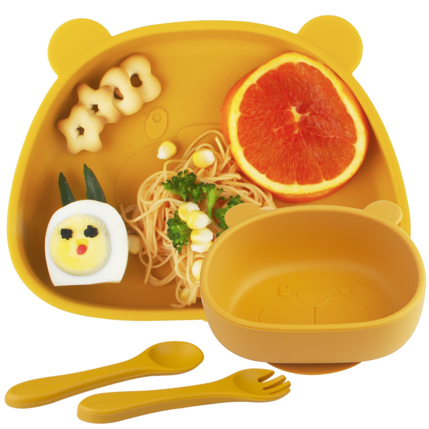 Suction Baby Plate and Bowl Set with Fork Spoon,Non Slip Toddler Divided Placemat,BPA Free Silicone Feeding Set for Babies Toddlers Kids