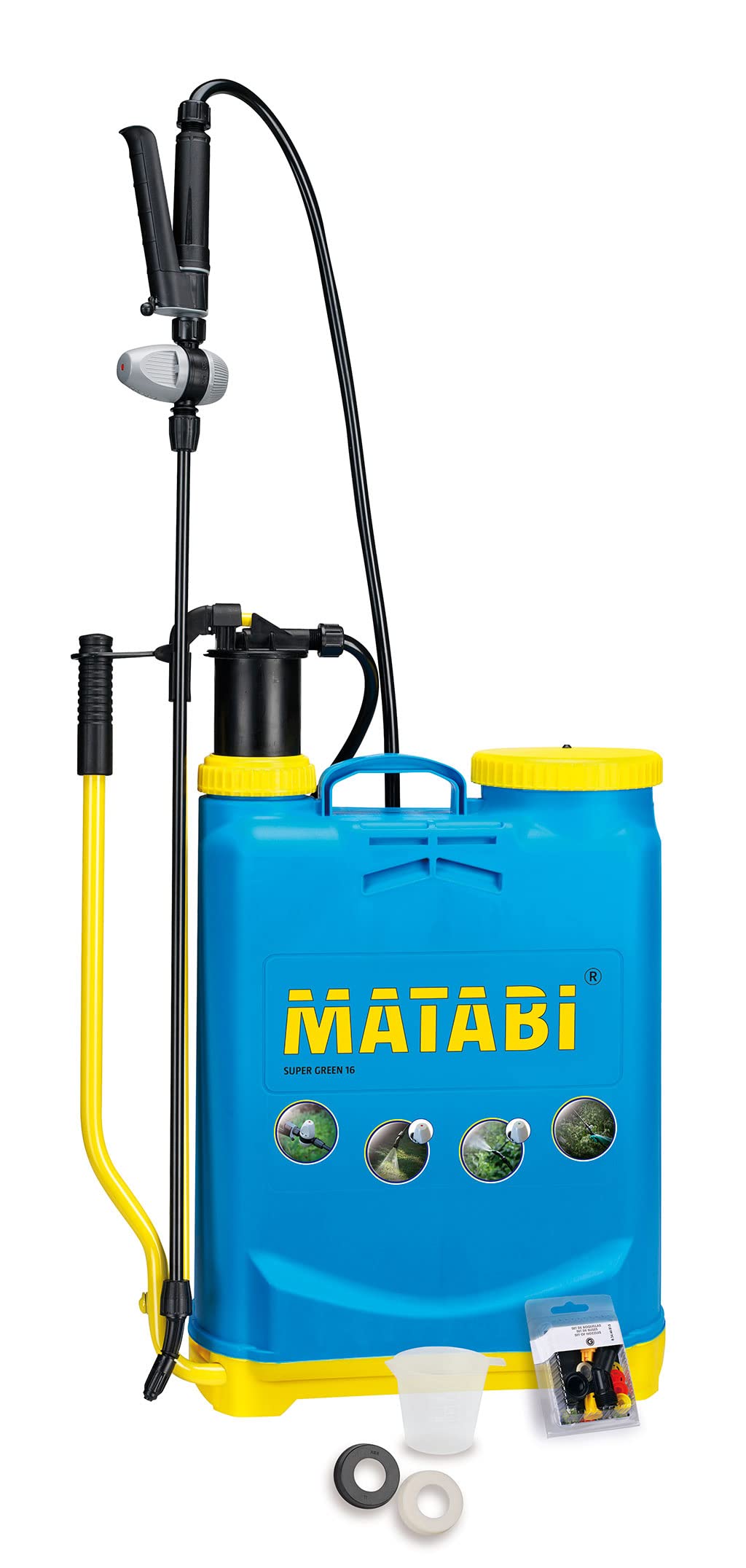 Matabi - Manual Backpack Sprayer - 16L - Fibreglass Lance - 3 Positions Pressure Regulator - Padded Straps - Garden, Orchard and Agriculture - Super Green 16 - Made in Europe