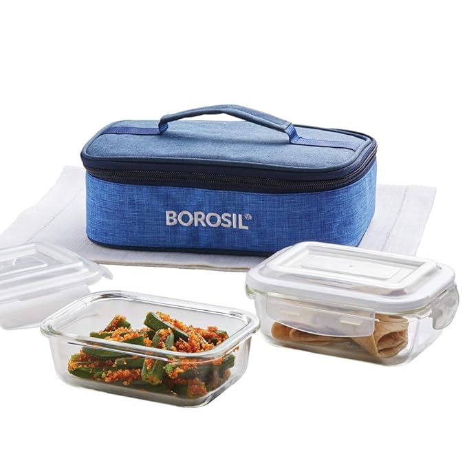 Buy Borosil Prime Glass Lunch Box Set of 2, 370 Safe Office Tiffin