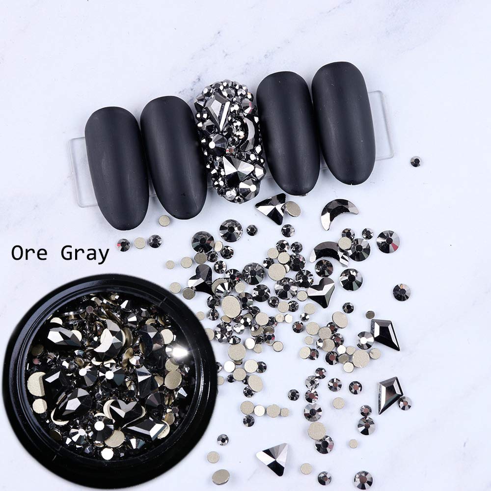 6 Pack Mixed Nail Art Rhinestone Nail Art Decorations Accessories Flat Base Nail Jewelry Glass Rhinestone Crystal Best for Manicure DIY Mobile Phone Shell Jewelry Makeup 3D Decoration: Beauty