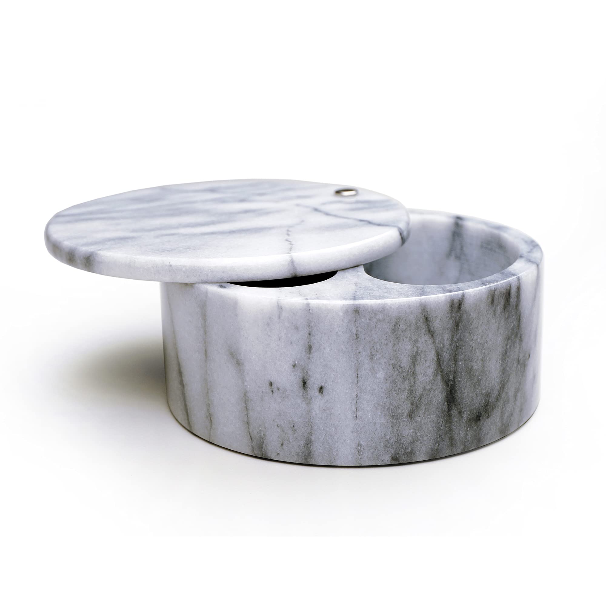 Photo 1 of RSVP International Dual Compartment Box | Chic & Modern Herb Container | 10 Ounces Total | Swivel Top Protects Salts | Beautiful, Solid Marble, 5", White