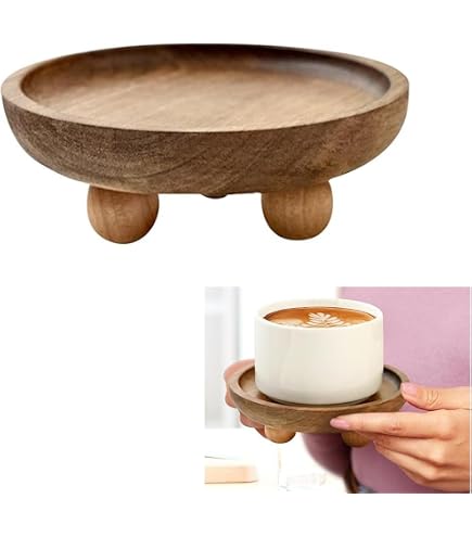 Plateau Sur Pied En Bois - Table Ronde Rustique De Ferme - Rehausseur Décoratif 25x25x5 Cm - Neuf