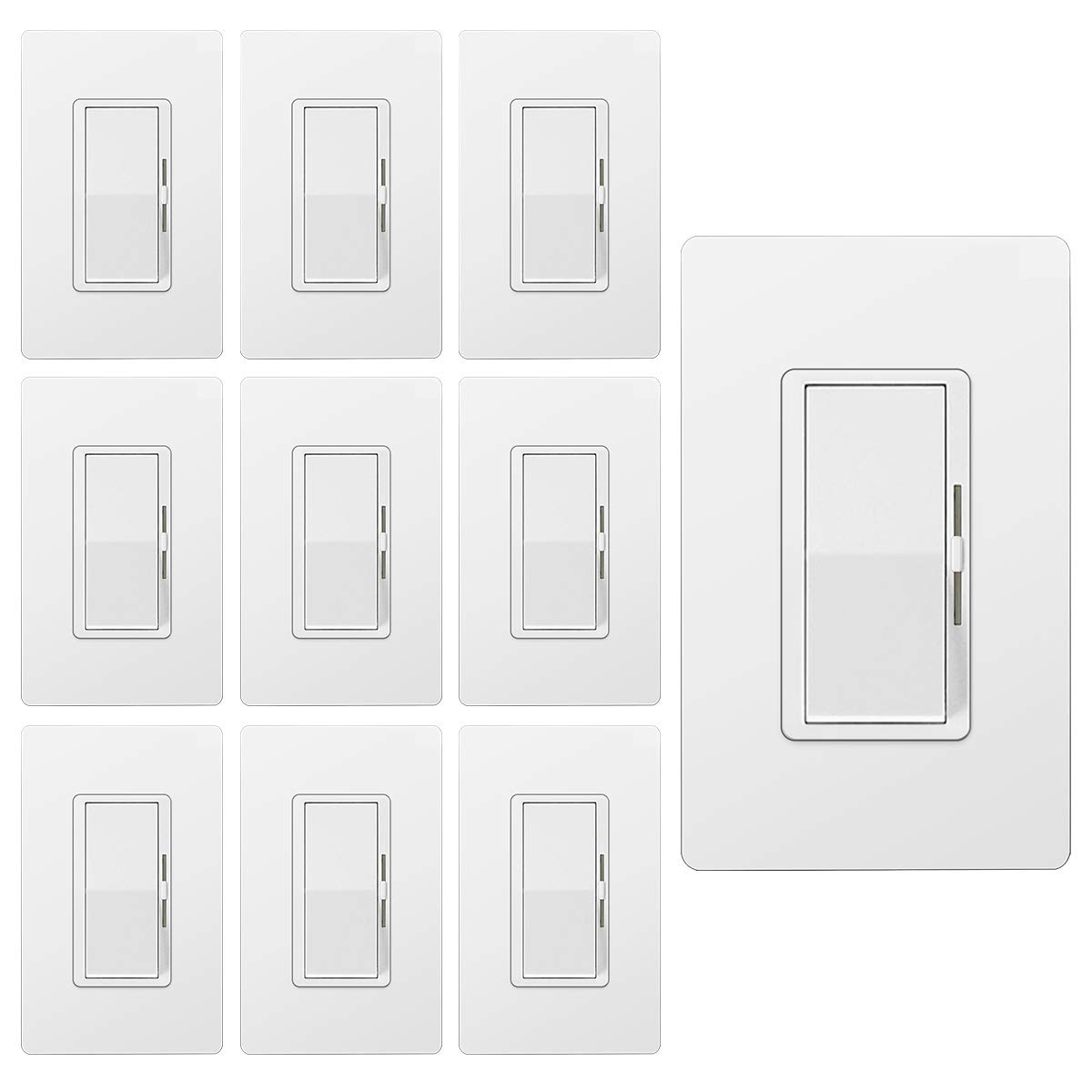 [10 Pack] BESTTEN Dimmer Light Switch, Single Pole or 3 Way, for Dimmable LED Lights, CFL, Incandescent, Halogen Bulbs, Precise Lighting Control, Screwless Wallplate Included, UL Listed, White: Industrial & Scientific