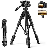 Lamicall Compact Camera Tripod, 67"/170cm Super Stable Aluminum Travel Outdoor Tripods for Camera with Rapid Leg Deployment, 