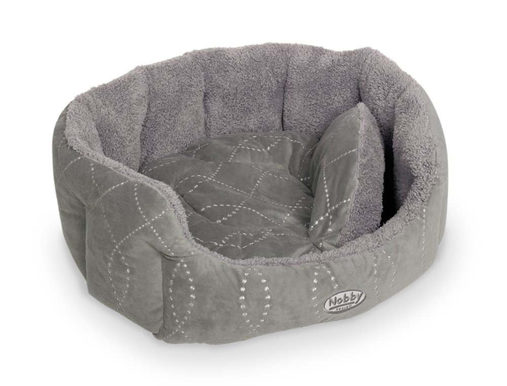 Nobby Padded Plush Oval Bed with Reversible Cushion Ceno, 55 x 50 x 21 cm, Grey