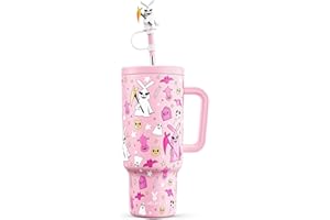 Meoky 40 oz Halloween Tumbler with Handle and Straw, Tumbler with Lid and Straw, Insulated Stainless Steel Travel Mug, 100% Leak-proof, Keeps Cold for 34 Hours or Hot for 10 Hours (Creepy Rabbit)