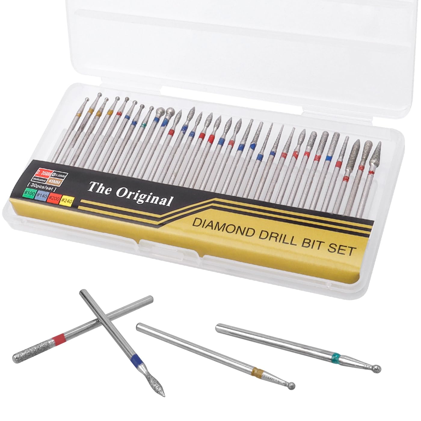 Mesee 30 Pieces Nail Drill Bits Kit, Diamond Grinding Heads Manicure Pedicure Bit Nail Art Drill Polish Head DIY Craft Nail Polishing Buffing Peeling Drilling Machine Accessories