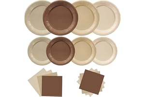 Osonm 180pcs Gradient Brown Plates and Napkins Party Supplies,Brown Theme Birthday Party Paper Plates and Napkins Set,for Boh