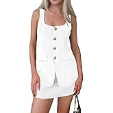 Cicy Bell Womens Summer 2 Piece Outfits Sleeveless Scoop Neck Fitted Blazer Vest Matching Set Mini Skirt Short Suit Work Sets