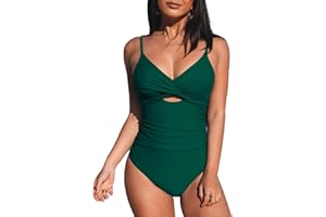 CUPSHE One Piece Swimsuit for Women Bathing Suits Twist Front Cutout Adjustable Straps Ruched Swimwear