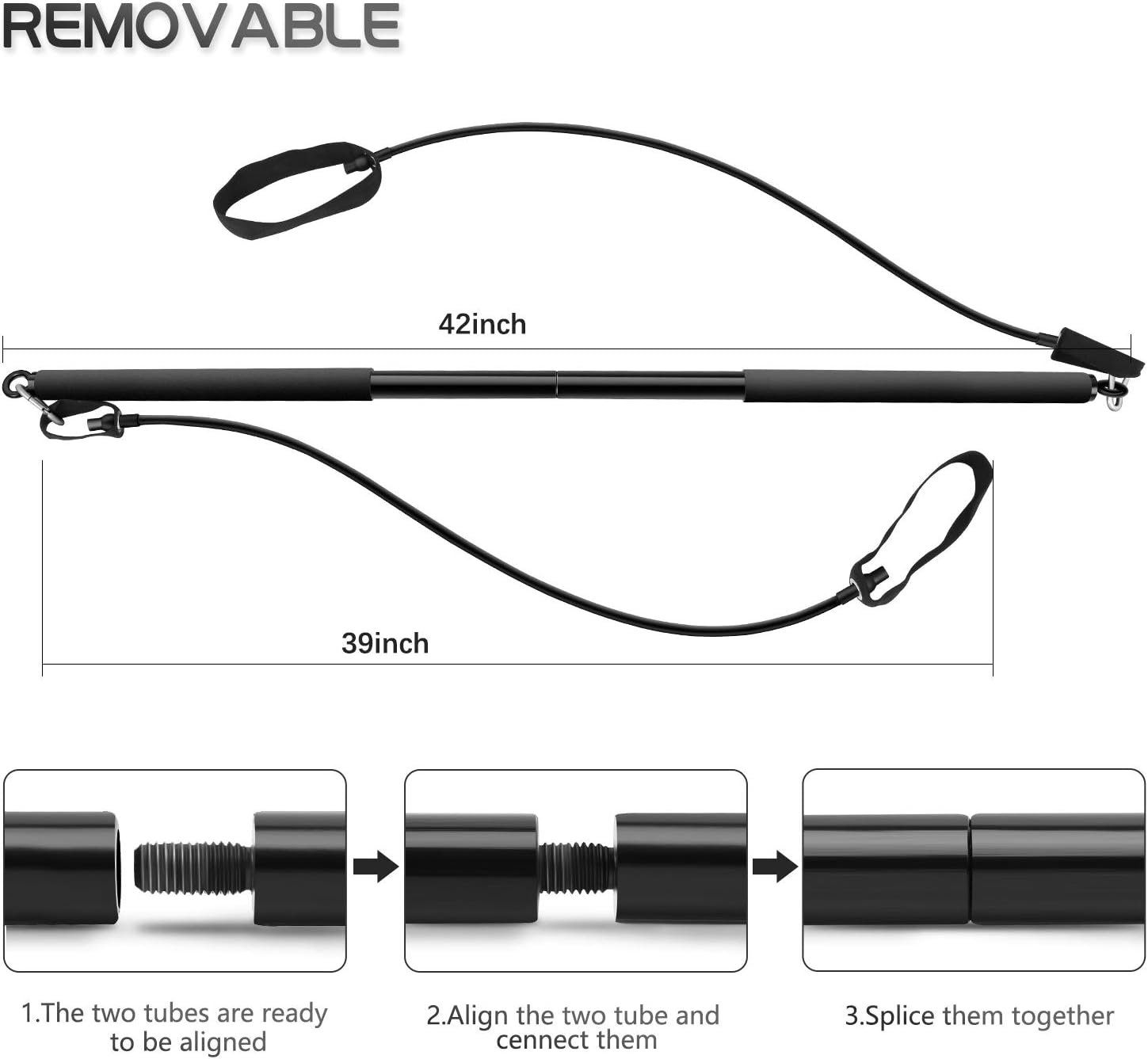 XMIAO Portable Pilates Bar Kit with Lightweight Resistance Band, Yoga Exercise Toning Bar with Foot Loops, Pilates Stick Suitable for Body Workout Yoga Fitness Shaping Strength Training : Sports & Outdoors
