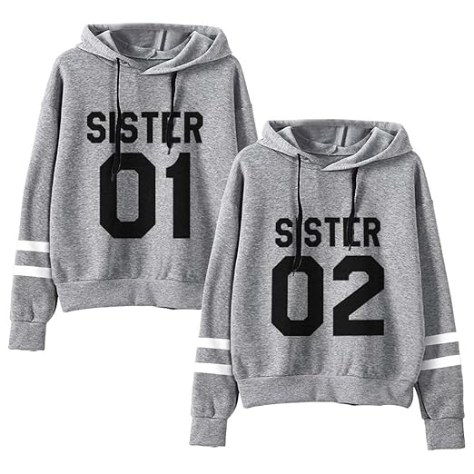 Beste Freunde Kapuzenpullis für Zwei Damen Mädchen Friends Pullover Sweatshirts Sister Pulli Ärmeln mit Streifen Freundin Hoo
