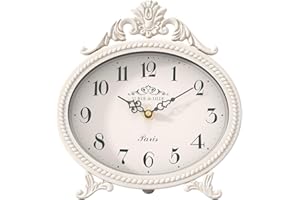 Abdurey Vintage Table Clock on Stand,Desk and Shelf Decorative Clock,French Rustic Style Mantel Clocks,Metal Frame Antique White Finish,Farmhouse,Bedroom, Bedside,Living Room,Gift Clocks