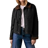 Rantar Barn Jackets for Women Casual Contrast Collar lightweight Coat Button Down Long Sleeve Outerwear with Pockets