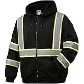 SKSAFETY Hi Vis Work Safety hoodies for Men - Class 3 High Visibility Reflective Hoodie Jacket, High Vis Zipper Hoodie with Black Bottom, Construction Sweatshirts with Pockets