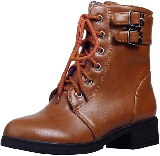 Amazon Vulusvalas レースアップブーツ レディース ローヒール 編み上げブーツ ショート ブーツ ブーティ