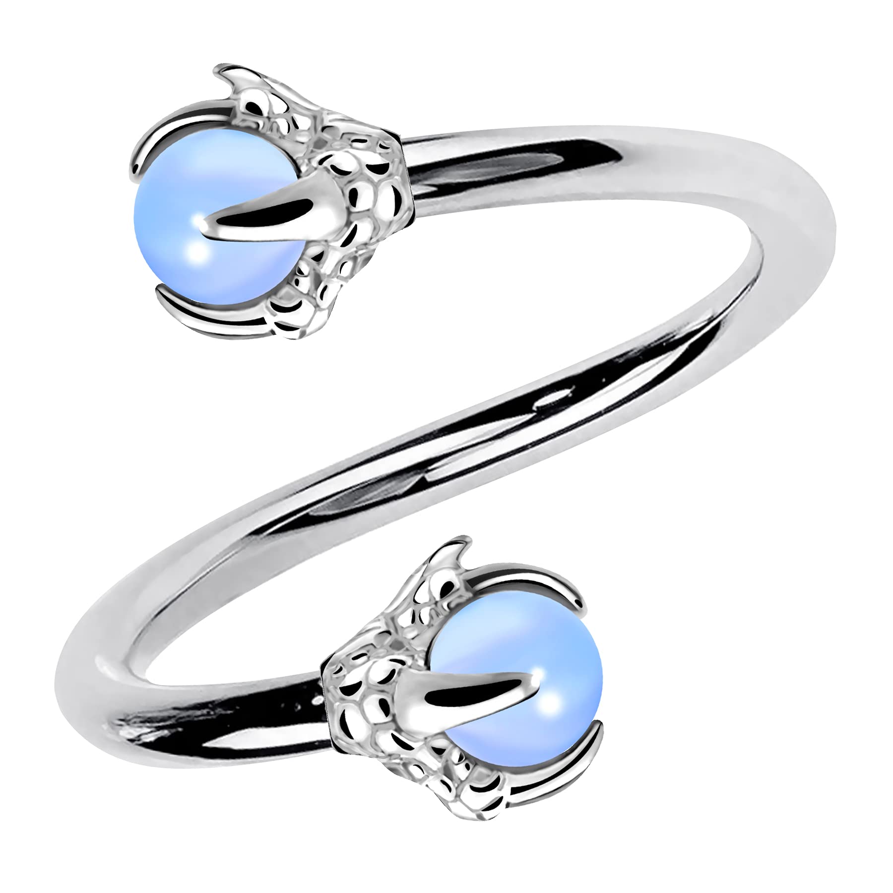 OUFER Twist Helix Earring 316L Stainless Steel Dragon Claw with Opalite Center 16G Twist Lip Labret Belly Bars Cartilage Earring Piercing Jewellery Steel