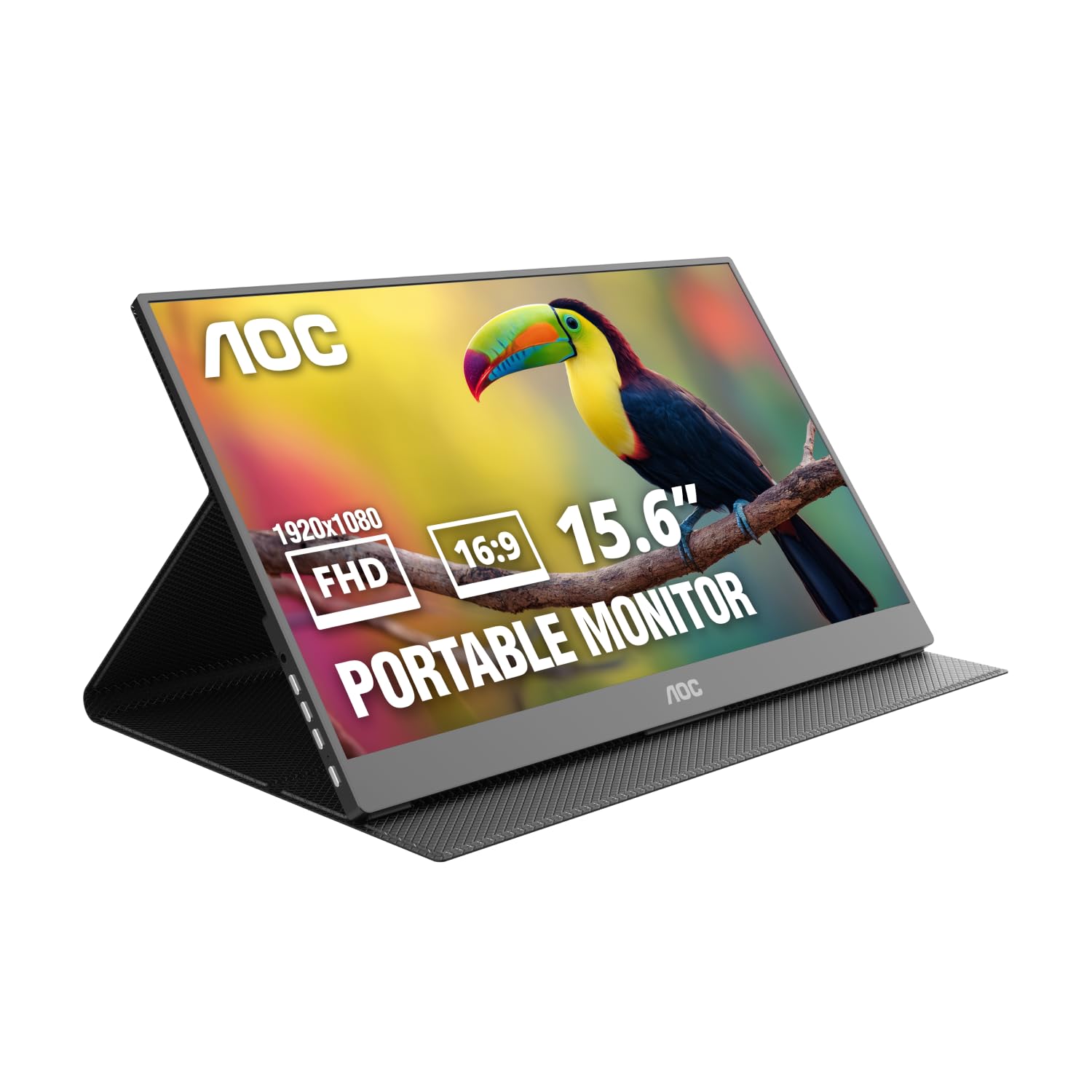 Photo 1 of AOC 16T20 Portable Monitor 15.6" FHD 1080p IPS Display, USB-C Portable Laptop Screen, Mini HDMI, Built-in Speakers, Travel Monitor with Smart Cover, Compatible with Laptops, MacBook, PS5, Xbox