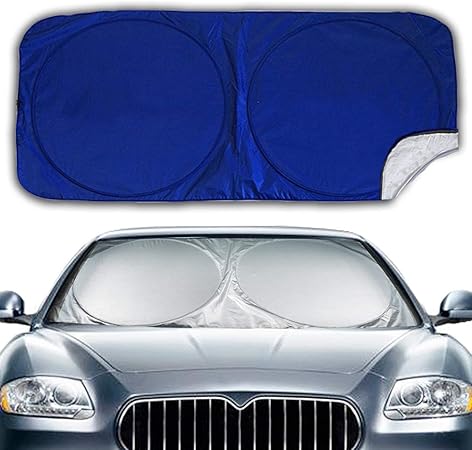 Amazon フロントガラス用サンシェード 車を涼しく保ちます 車 のフロントフロントガラスを太陽の熱とグレアから守ります 紫外線バイザープロテクター サイズ 63インチ X 35インチ サンシェード 車 バイク