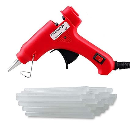 Fadman Mini Plastic 20 Watt Hot Melt Glue Gun with 15 Adhesive Transparent Sticks (Red)