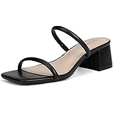 Goderci Women's Chunky Block Low Heeled Sandals Two Strap Square Open Toe Slip On Mule Heels