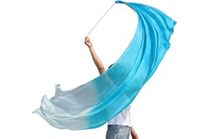 Winged Sirenny 230cm Hand-Dyed Flowy Silk Veil Poi for Belly Dance, Tribal Fusion & Flow Arts, Steel Chain & Carry Bag (Turqu